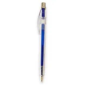Penna a sfera plastica trasparente blu