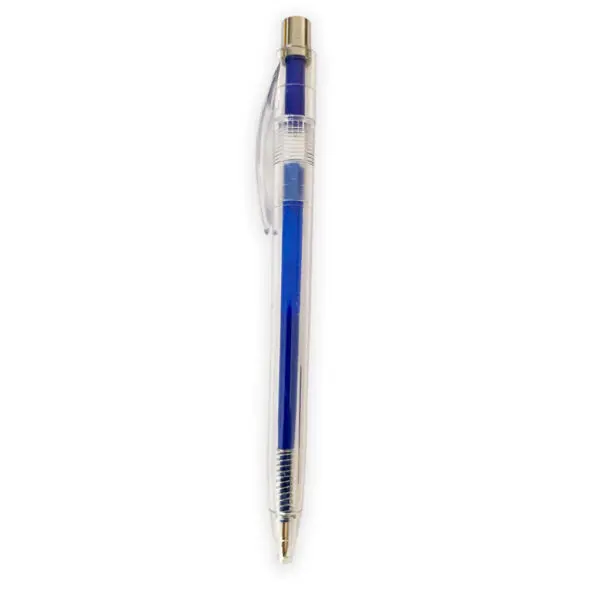 Penna a sfera plastica trasparente blu
